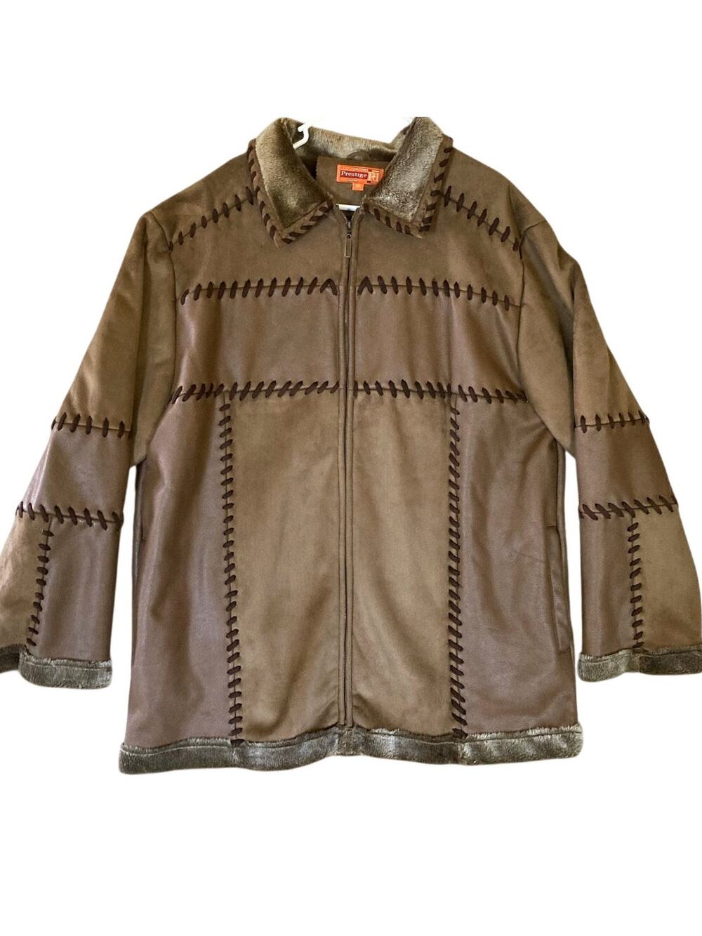 Royal Prestige Men's 2-Toned Brown Faux Suede Patchwork Jacket Coat 3XL
